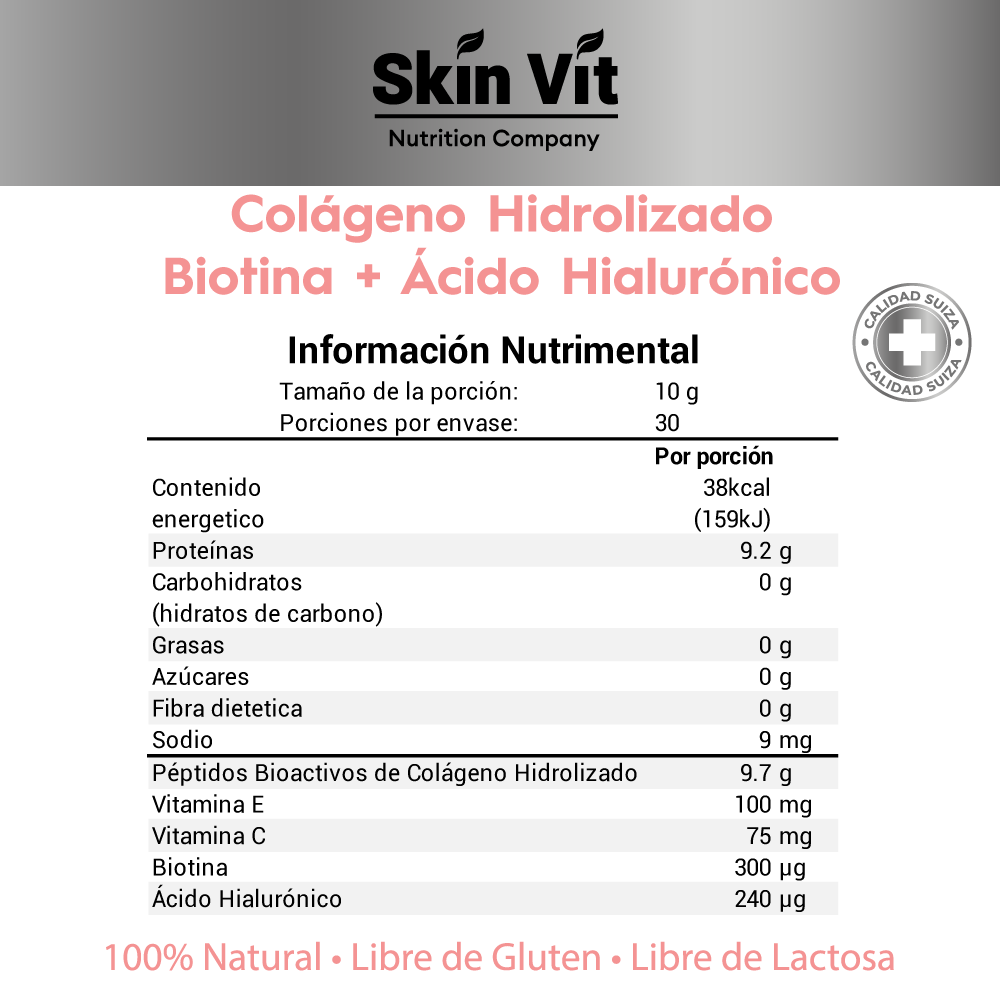 Col\u00e1geno HIdrolizado Biotina Acido Hialuronico 300 Gramos Skin Vit ...