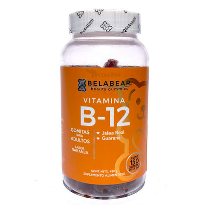 Gomitas Vitamina B-12 con Jalea Real Y Guaraná, Sabor Naranja BElabear 150 gomitas