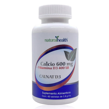 Calcio 600 Natural Health con Vitamina D3 400 UI 60 tabletas