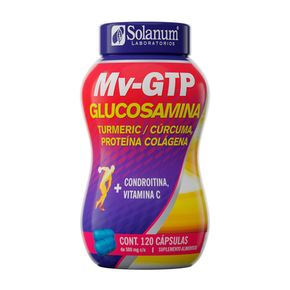Glucosamina + Turmeric/Cúrcuma, Proteína Colágena Solanum 120 Cápsulas