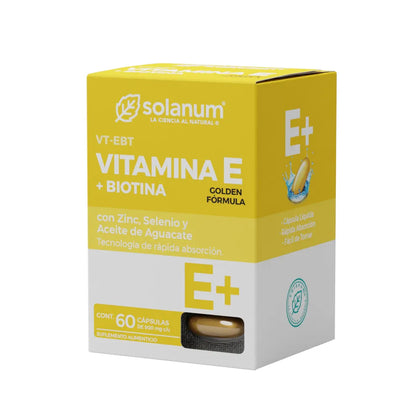 Vitamina E + Biotina Golden Solanum 60 Cápsulas