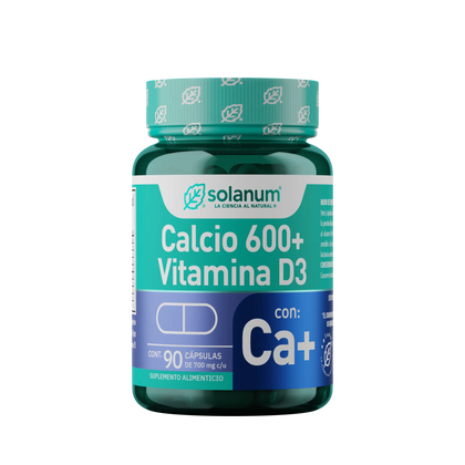Calcio 600+ Vitamina D3 Solanum 90 Cápsulas 700 mg