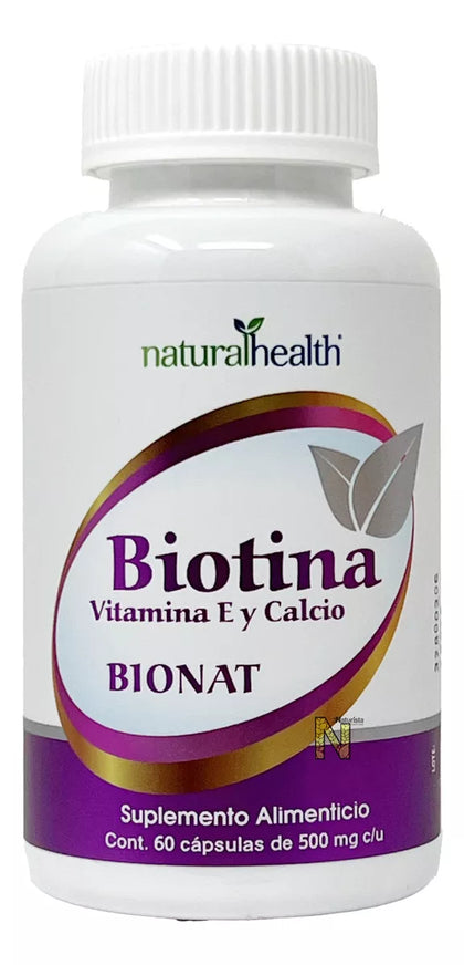 Bionat Natural health con Biotina Vitamina E Y Calcio 60 Cápsulas