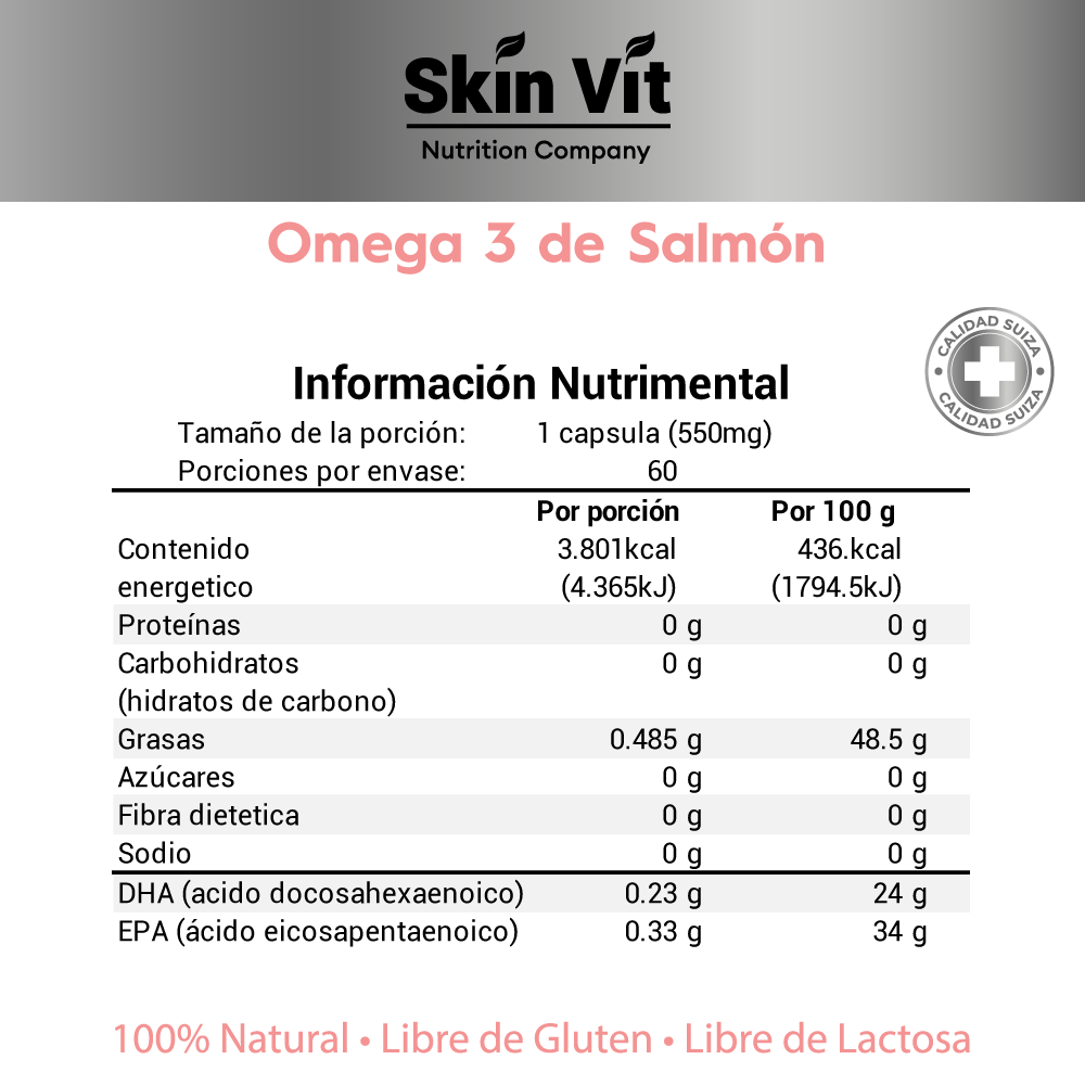 Omega 3 de Salmón Skin Vit Nutrition Company 60 Cápsulas de 550mg