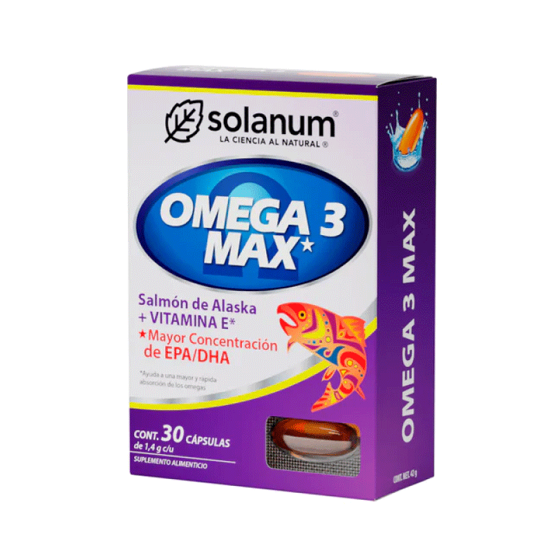 Omega 3 Salmón De Alaska + Vitam A, D, E, Solanum 30 Cápsulas