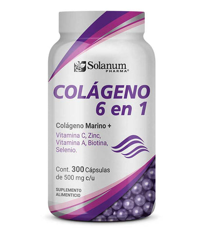 Colageno 6 En 1 Marino, Vitamina C, Zing , Vit. A, B Solanum 300 Cápsulas