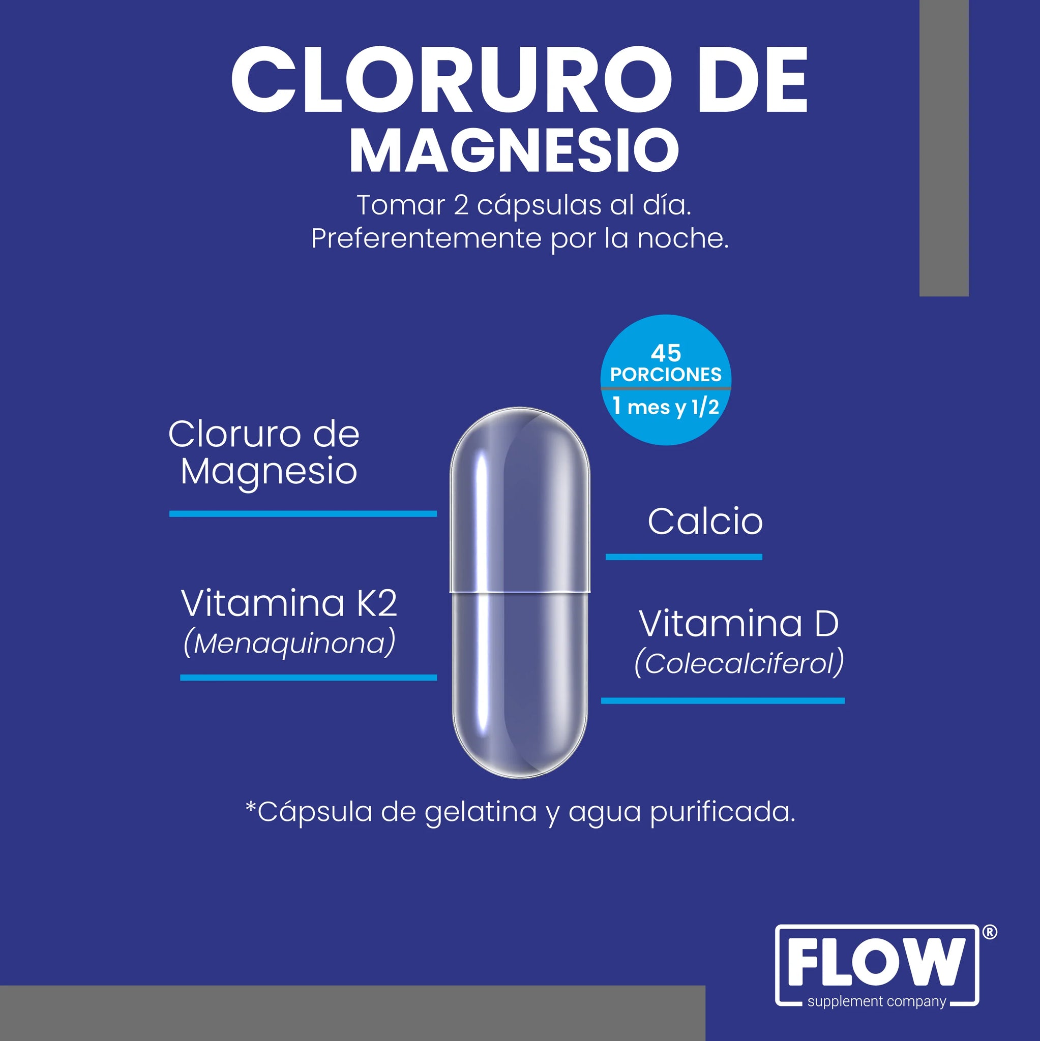 Cloruro De Magnesio Calcio Flow Premium 100 Cápsulas 500 mg