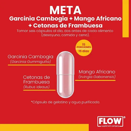 Meta Garcinia Mango Africano Cetonas Frambuesa Flow 90 Caps