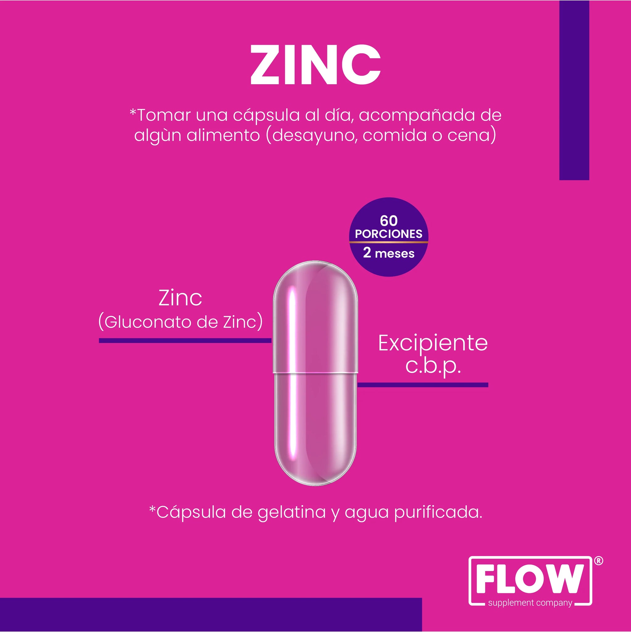 Zinc 60 Cápsulas Flow 50 mg | Puro Premium