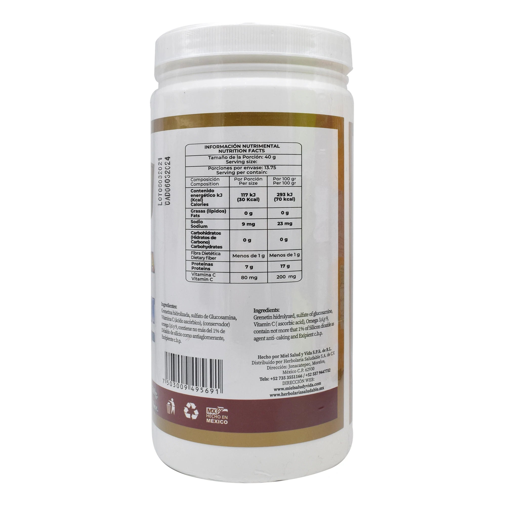 Grenetina Hidrolizada Con Glucosamina Y Omega 3,6 Y 9 500 Gr